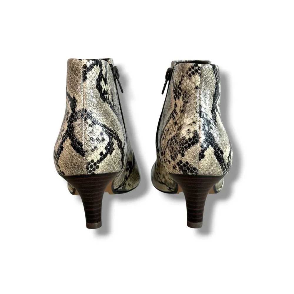 Clarks Linvale Judith Taupe Snake Print Pointed Toe Kitten Heel Ankle Boots 8W